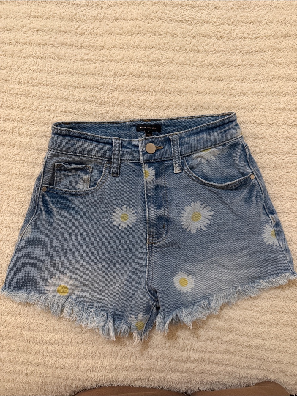 Material Girl Light Blue Daisy Print Denim Shorts